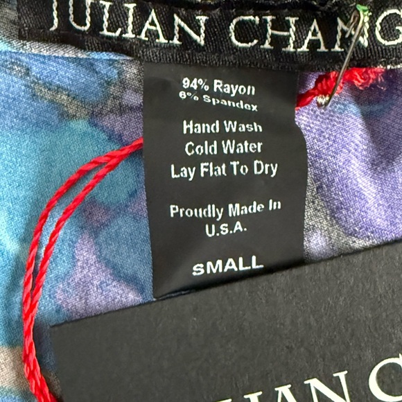 Julian Chang Boho Bold Print Blue Water Color Statement Skirt small made USA - Picture 14 of 15